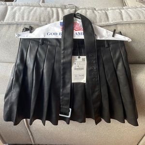 Zara black pleated faux leather skirt with belt. NEW WITH TAGS**